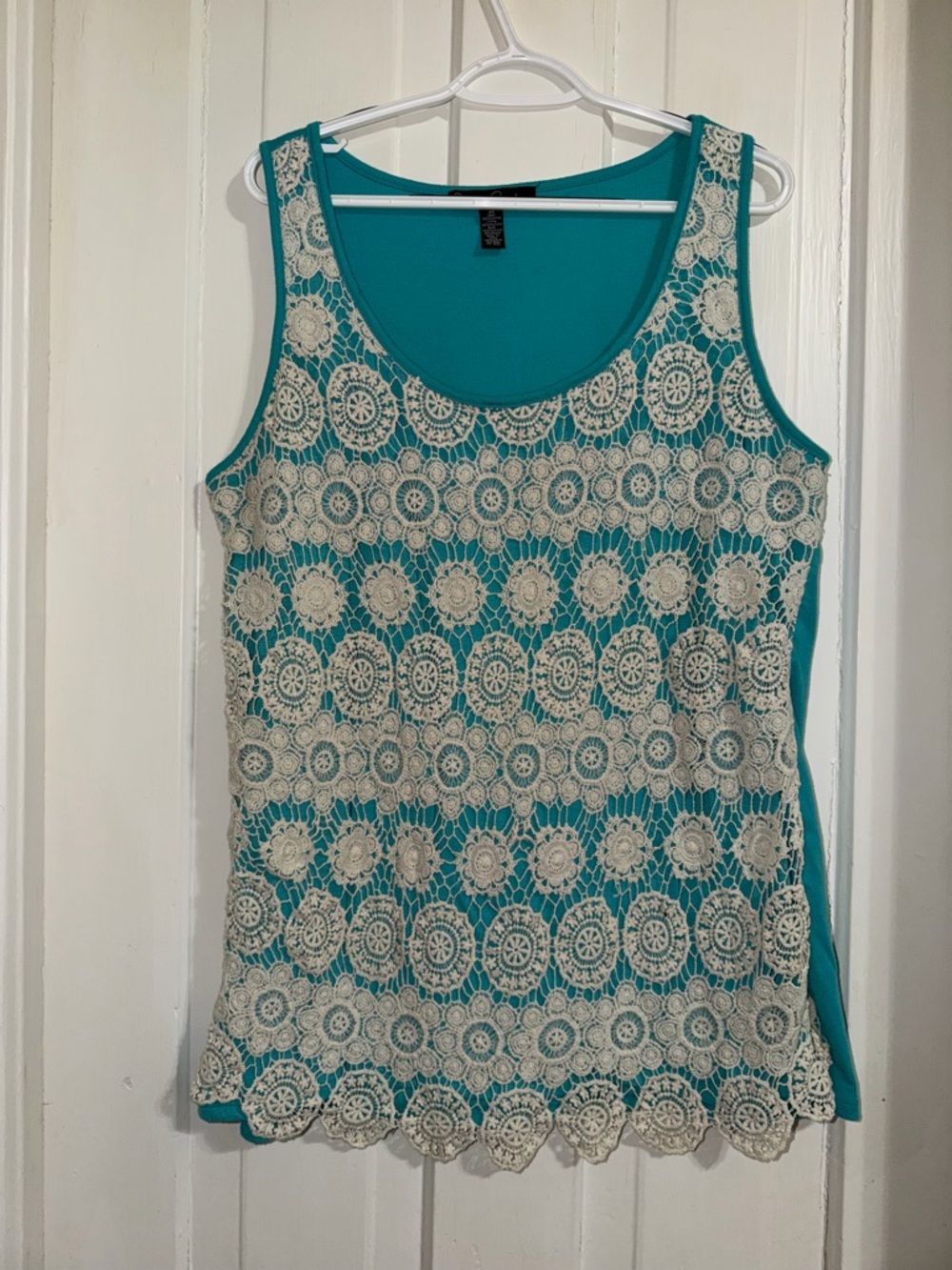 Women's plus size 2X French Laundry Teal Lace Overlay Tank Top summer sun